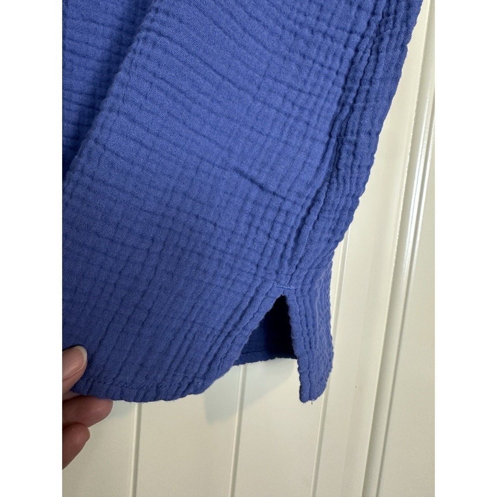 Textured Cottonblue cap short sleeve women's top blouse sz‎ L beachy casual - Picture 2 of 5